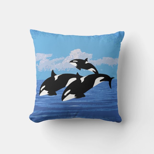 Orcas Cotton Throw Pillow (Front)
