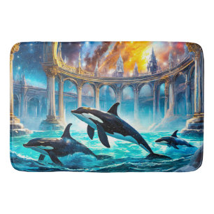 Orcas in Galaxy Castle Design by Rich AMeN Gill Bath Mat