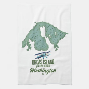 Orcas Island, Washington, USA map Tea Towel