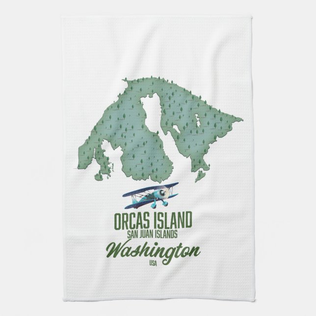 Orcas Island, Washington, USA map Tea Towel (Vertical)