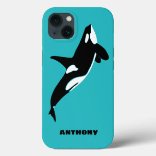 Orcas Killer Whales Teal Blue Personalised iPhone 13 Case