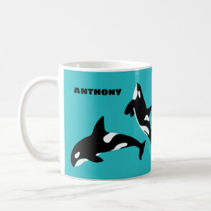 Orcas Killer Whales Teal Blue Personalised Coffee Mug