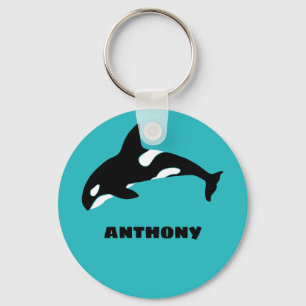 Orcas Killer Whales Teal Blue Personalised Key Ring