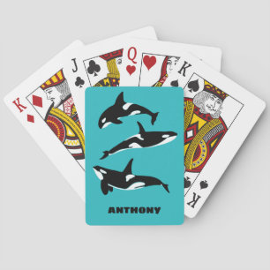 Orcas Killer Whales Teal Blue Personalised Playing Cards