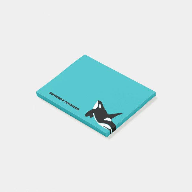 Orcas Killer Whales Teal Blue Personalised Post-it Notes (Angled)