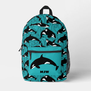 Orcas Killer Whales Teal Blue Personalised Printed Backpack