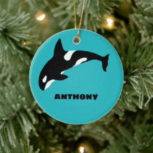 Orcas Killer Whales Teal Blue Personalized Ceramic Ornament