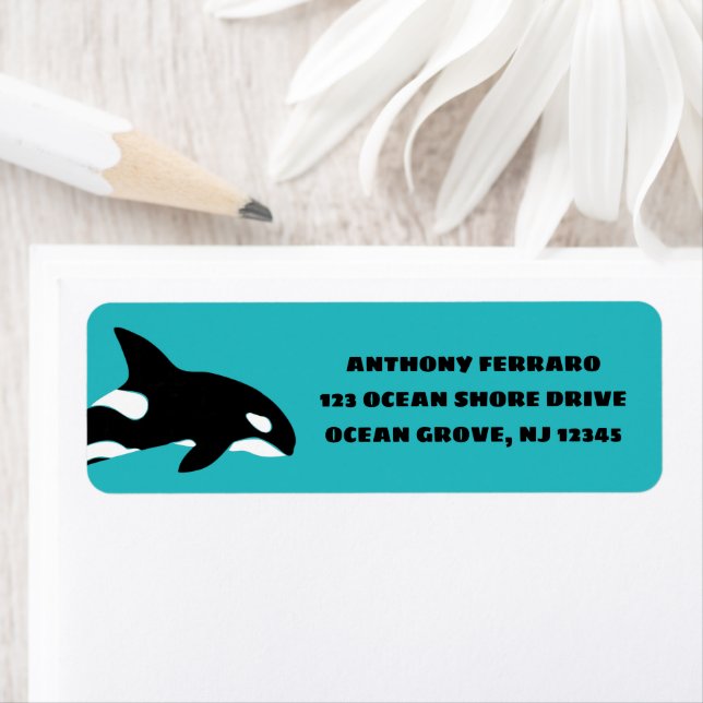 Orcas Killer Whales Teal Blue Return Address Label (Insitu)