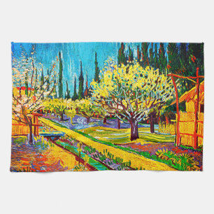 Orchard Bordered by Cypresses Vincent Van Gogh Tea Towel