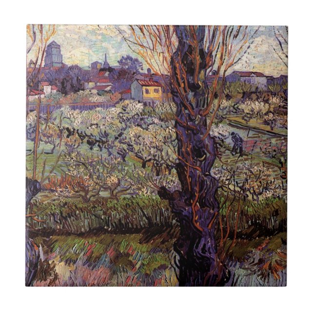 Orchard in Blossom, Arles by Vincent van Gogh Tile (Front)