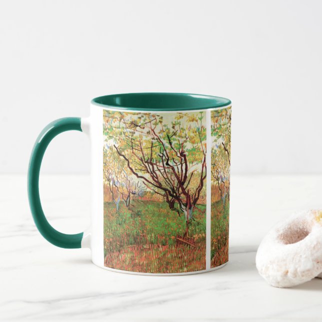 Orchard in Blossom by Vincent van Gogh Mug (With Donut)