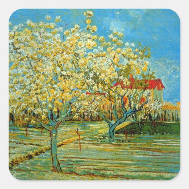 Orchard in Blossom by Vincent van Gogh Square Sticker (Front)