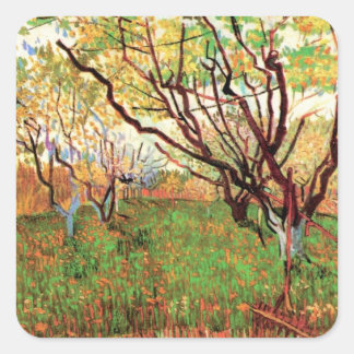 Orchard in Blossom by Vincent van Gogh Square Sticker