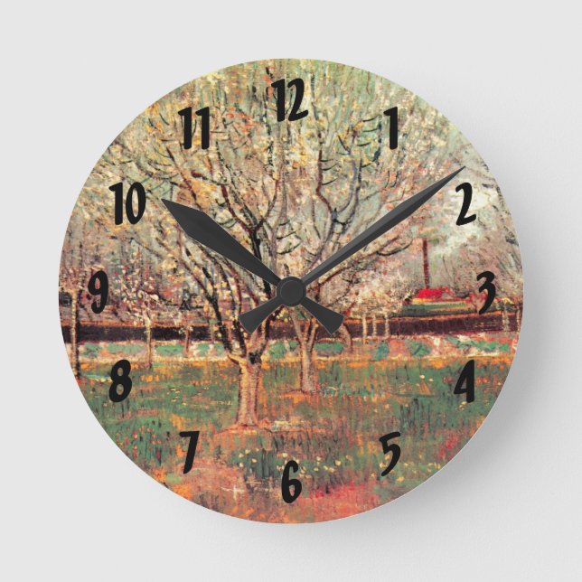 Orchard in Blossom, Plum Trees by Vincent van Gogh Round Clock (Front)