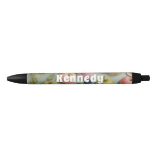 Orchard Whimsy: Pastel Fruit Black Ink Pen