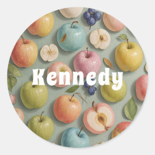 Orchard Whimsy: Pastel Fruit Classic Round Sticker