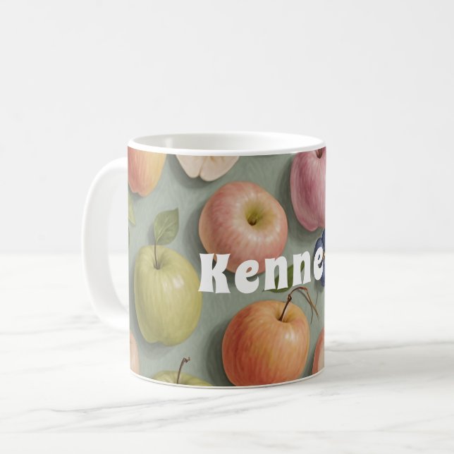 Orchard Whimsy: Pastel Fruit Coffee Mug (Front Left)