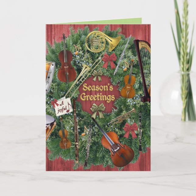Orchestra Instruments Holiday Wreath, Joyful Note Card (Front)