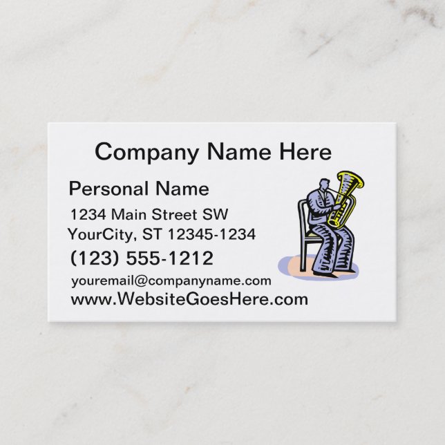 Orchestra Tuba Player Graphic, Seated Image Business Card (Front)