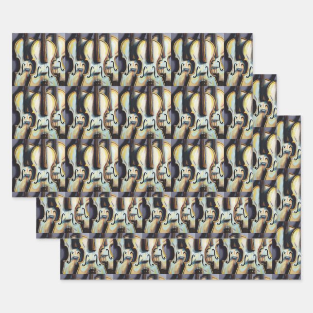 Orchestra Violins Violas Classical Music Pattern Wrapping Paper Sheet (Set)