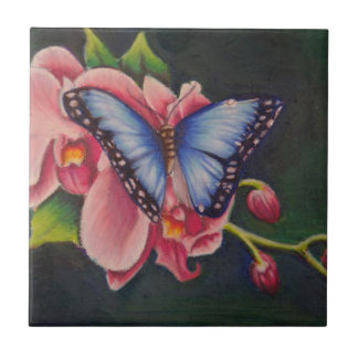 orchid and butterfly ceramic tile