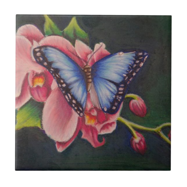 orchid and butterfly ceramic tile (Front)