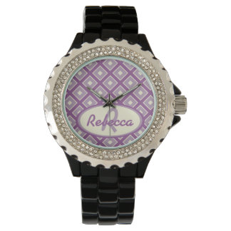 Orchid and mauve chic diamond pattern watch