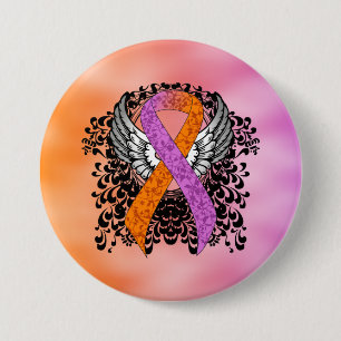 Orchid and Orange Awareness Ribbon with Wings 7.5 Cm Round Badge