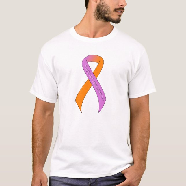 Orchid and Orange Ribbon Support Awareness T-Shirt (Front)