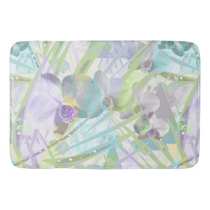 Orchid and palm leaves, tropical bath mat