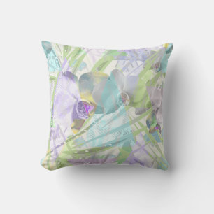 Orchid and palm leaves, tropical cushion