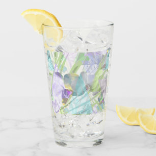 Orchid and palm leaves, tropical glass