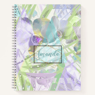 Orchid and palm leaves, tropical notebook
