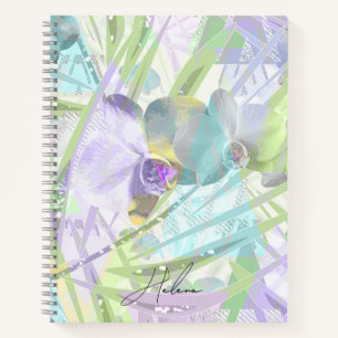 Orchid and palm leaves, tropical notebook