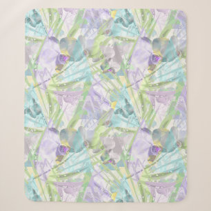 Orchid and palm leaves, tropical sherpa blanket