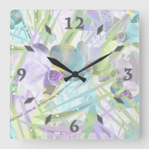 Orchid and palm leaves, tropical square wall clock