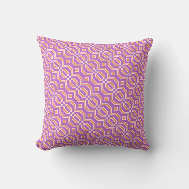 Orchid and Tangerine Patterned Throw Pillow (Front)