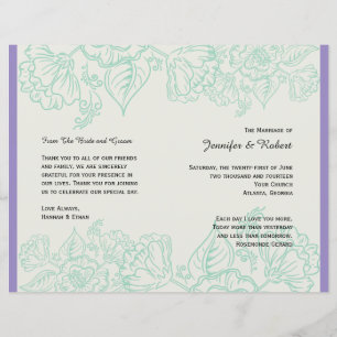 Orchid and Teal Bohemian Flowers Wedding Program