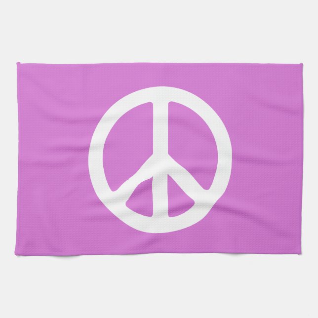 Orchid and White Peace Symbol Tea Towel (Horizontal)