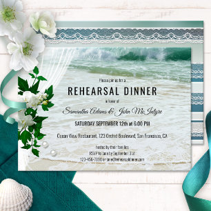 Orchid Beach Lace Rehearsal Dinner Invitation