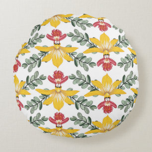 Orchid Beauty: Floral Pattern Elegance. Round Cushion