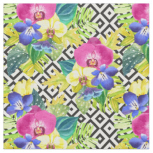 Orchid Begonia And Palm Leaves Fabric