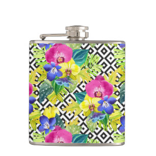 Orchid Begonia And Palm Leaves Hip Flask