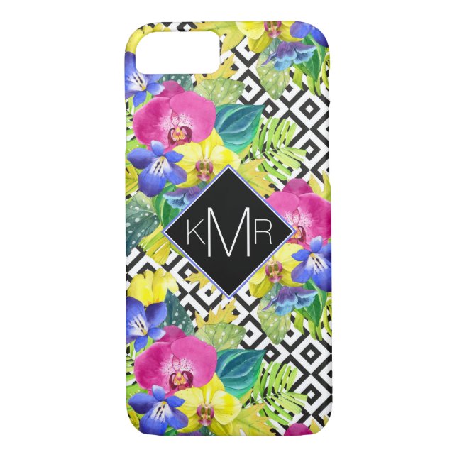 Orchid Begonia And Palm Leaves | Monogram Case-Mate iPhone Case (Back)
