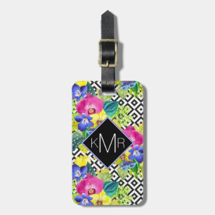 Orchid Begonia And Palm Leaves   Monogram Luggage Tag