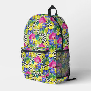Orchid Begonia And Palm Leaves Printed Backpack