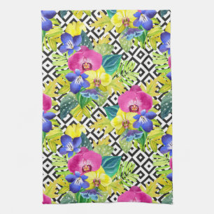 Orchid Begonia And Palm Leaves Tea Towel