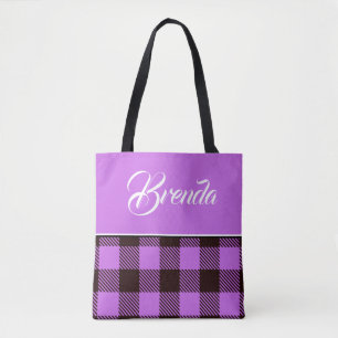 Orchid Black Tartan Personalised Name Wedding Tote Bag