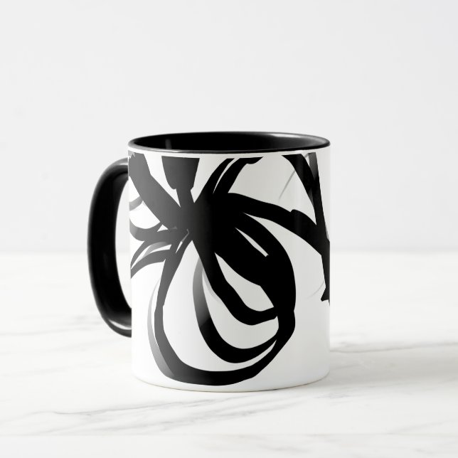 Orchid Blanc: Abstract White & Black Mug (Front Left)