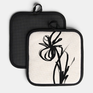Orchid Blanc: Abstract White & Black Pot Holder